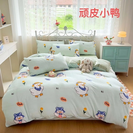 91家纺网 家纺一手货源 找家纺 （总）鸿羽樱（鸿羽樱）家纺 2025新款直播热款小清新牛奶绒四件套