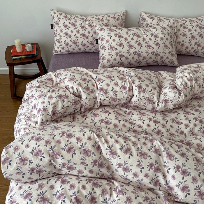 91家纺网 家纺一手货源 找家纺 一比一家纺 2026秋冬新款高克重棉麻原麻复古诧季风原麻四件套-简单款 幻城