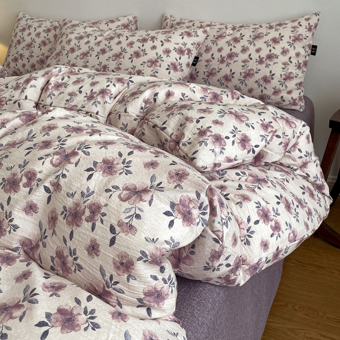 91家纺网 家纺一手货源 找家纺 一比一家纺 2026秋冬新款高克重棉麻原麻复古诧季风原麻四件套-简单款 幻城