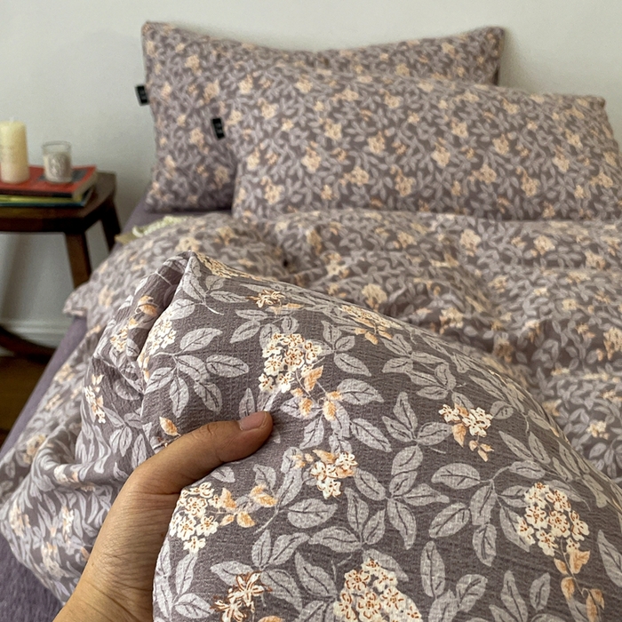 91家纺网 家纺一手货源 找家纺 一比一家纺 2025秋冬新款高克重棉麻原麻复古诧季风原麻四件套-简单款 复暮