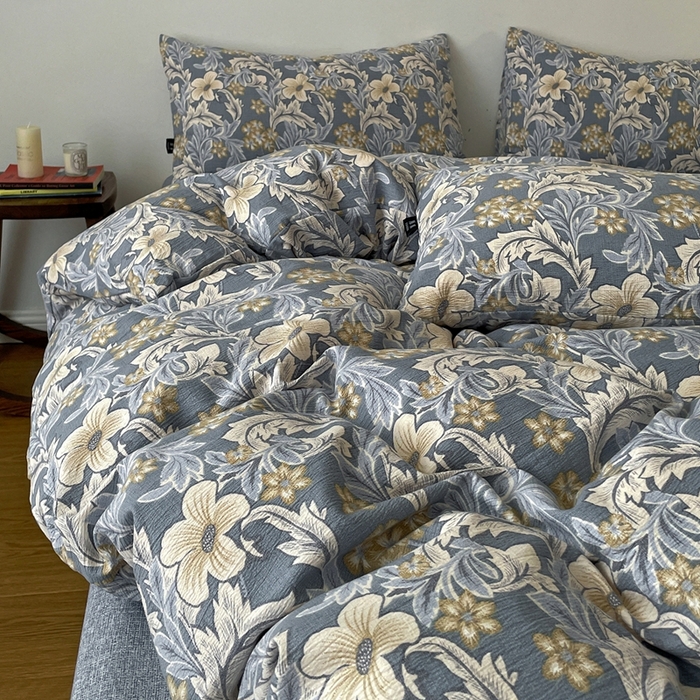 91家纺网 家纺一手货源 找家纺 一比一家纺 2026秋冬新款高克重棉麻原麻复古诧季风原麻四件套-简单款 兰兮