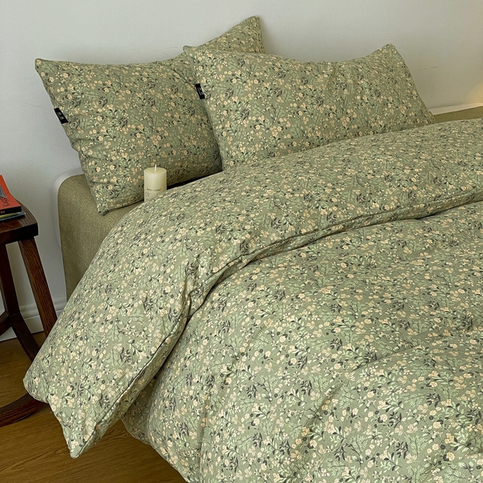 91家纺网 家纺一手货源 找家纺 一比一家纺 2026秋冬新款高克重棉麻原麻复古诧季风原麻四件套-简单款 绿意