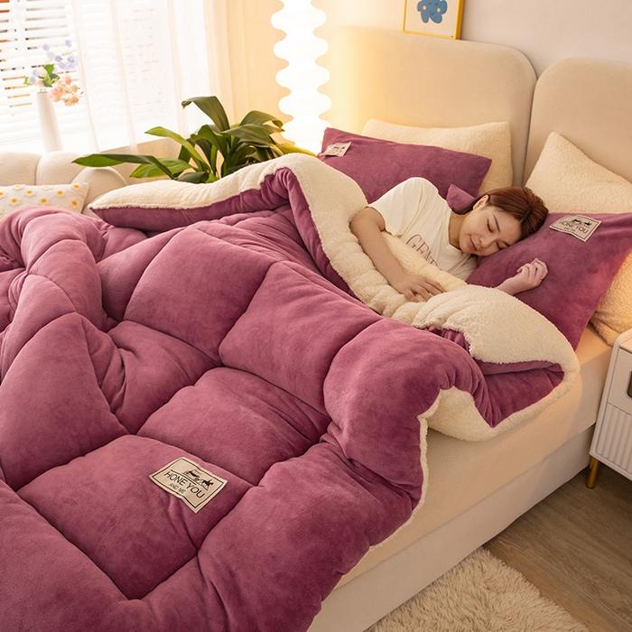 91家纺网 家纺一手货源 找家纺 畅销被业 2025新款纯色加厚保暖雪花绒冬被春秋被被子被芯（跨境） 豆沙