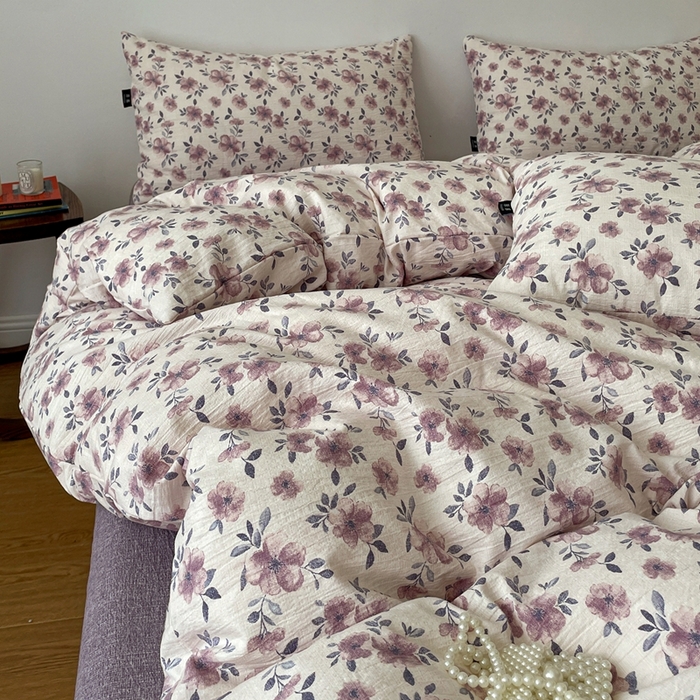 91家纺网 家纺一手货源 找家纺 一比一家纺 2026秋冬新款高克重棉麻原麻复古诧季风原麻四件套-简单款 幻城