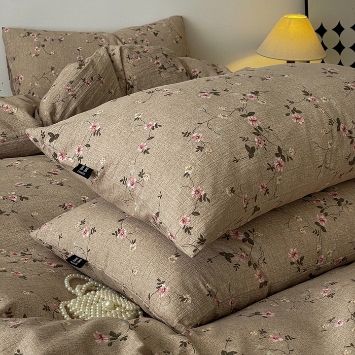 91家纺网 家纺一手货源 找家纺 一比一家纺 2025秋冬新款高克重棉麻原麻复古诧季风原麻四件套-简单款 花言