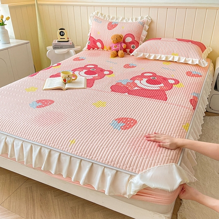 伊人坊2025新款A类唯美纯棉印花夹棉床笠 纯棉+草莓熊