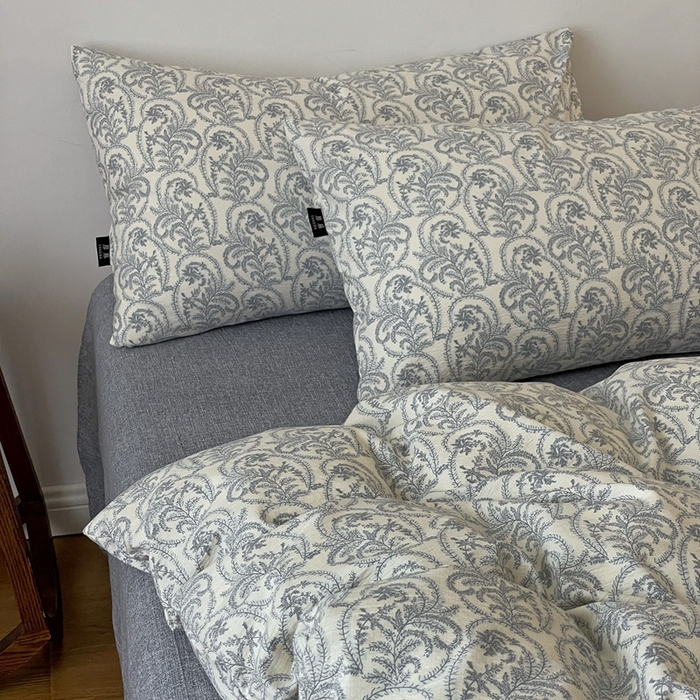 91家纺网 家纺一手货源 找家纺 一比一家纺 2026秋冬新款高克重棉麻原麻复古诧季风原麻四件套-简单款 卡曼蓝