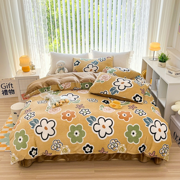 91家纺网 家纺一手货源 找家纺 鸿羽樱（鸿羽樱）家纺 2025新款直播热款小清新牛奶绒四件套 花之乐章