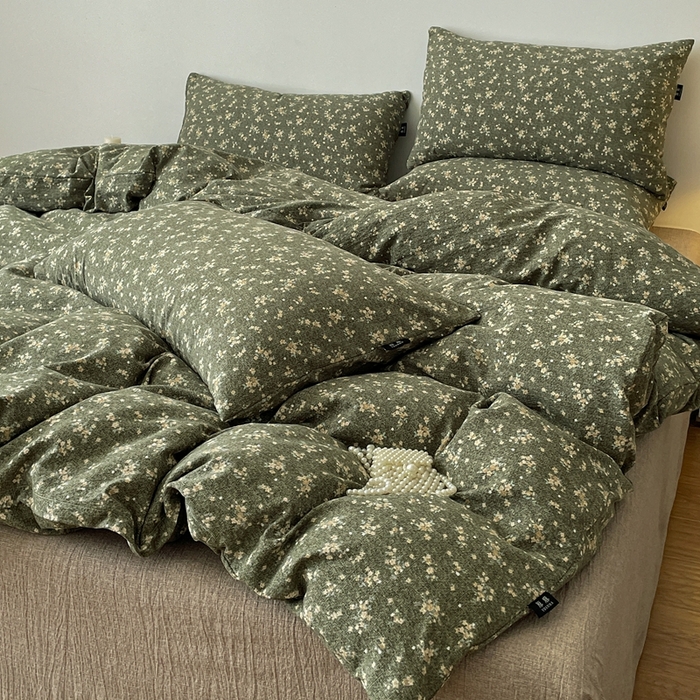 91家纺网 家纺一手货源 找家纺 一比一家纺 2026秋冬新款高克重棉麻原麻复古诧季风原麻四件套-简单款 茉莉-亚绿