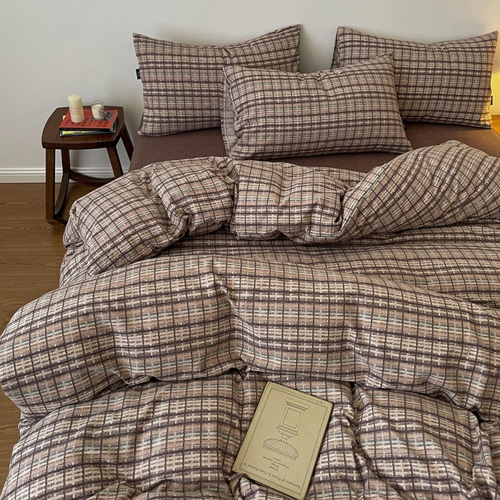 91家纺网 家纺一手货源 找家纺 一比一家纺 2025秋冬新款高克重棉麻原麻复古诧季风原麻四件套-简单款 茶巷