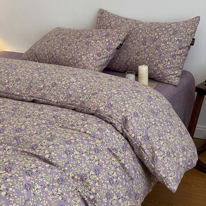 91家纺网 家纺一手货源 找家纺 一比一家纺 2025秋冬新款高克重棉麻原麻复古诧季风原麻四件套-简单款 洛檀紫