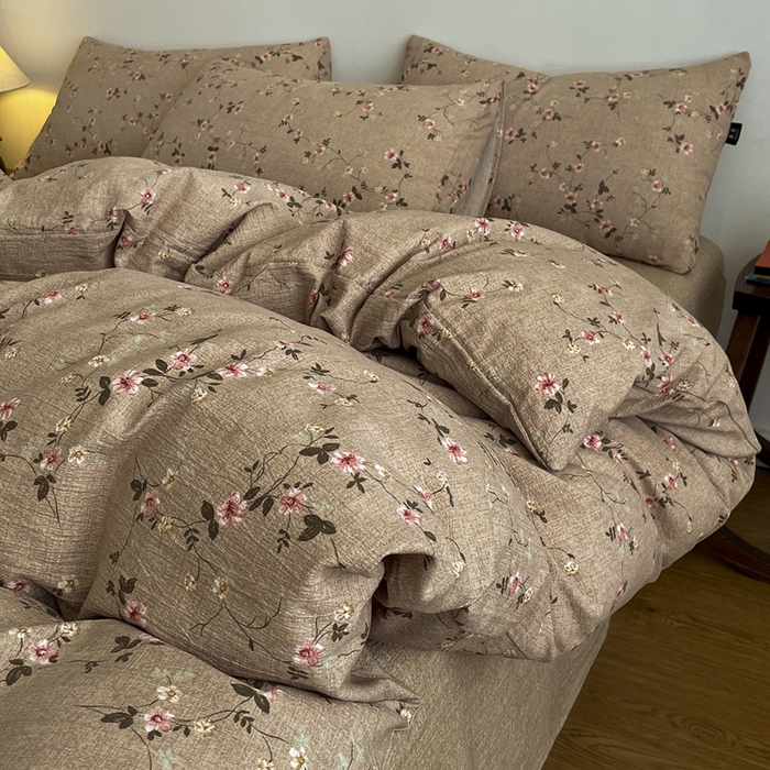 91家纺网 家纺一手货源 找家纺 一比一家纺 2025秋冬新款高克重棉麻原麻复古诧季风原麻四件套-简单款 花言