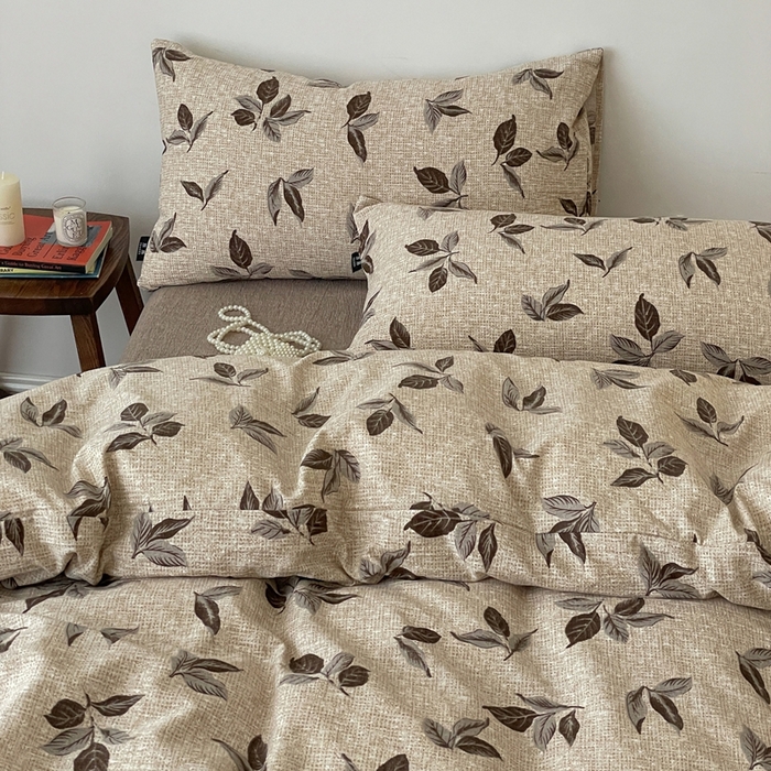 91家纺网 家纺一手货源 找家纺 一比一家纺 2025秋冬新款高克重棉麻原麻复古诧季风原麻四件套-简单款 花季