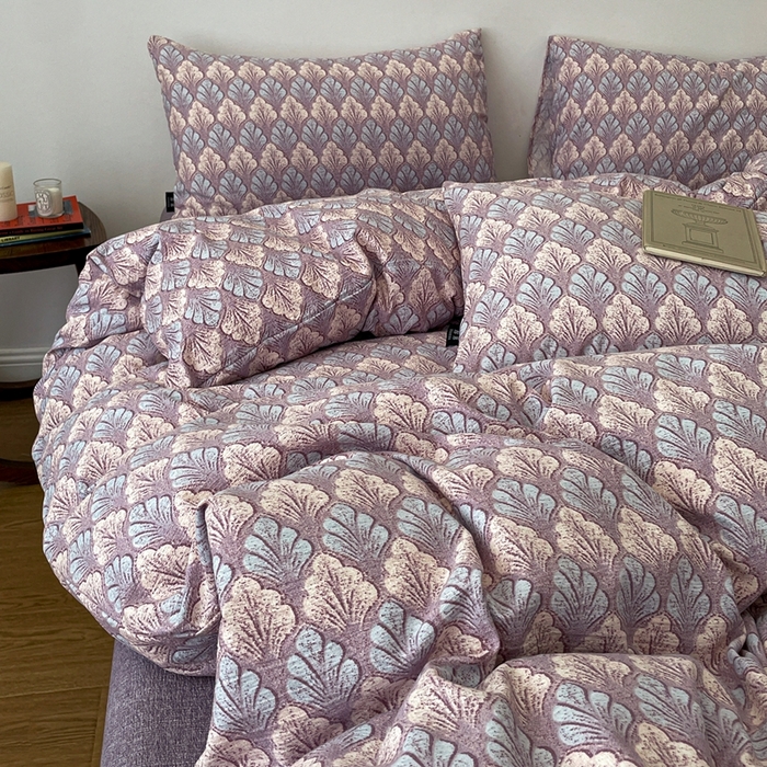 91家纺网 家纺一手货源 找家纺 一比一家纺 2026秋冬新款高克重棉麻原麻复古诧季风原麻四件套-简单款 落叶知秋紫