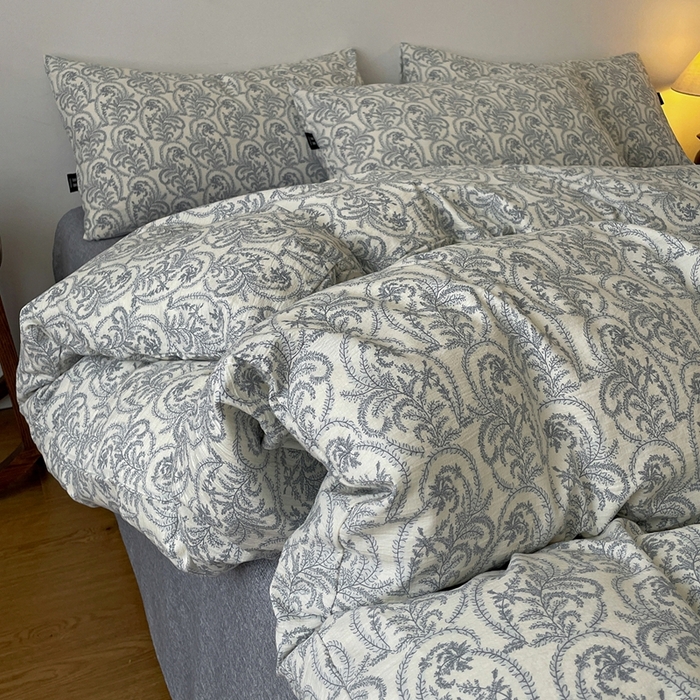 91家纺网 家纺一手货源 找家纺 一比一家纺 2026秋冬新款高克重棉麻原麻复古诧季风原麻四件套-简单款 卡曼蓝