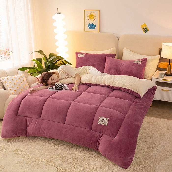 91家纺网 家纺一手货源 找家纺 畅销被业 2025新款纯色加厚保暖雪花绒冬被春秋被被子被芯（跨境） 豆沙