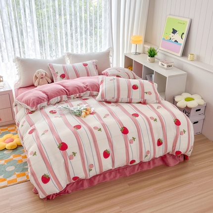 鸿羽樱（鸿羽樱）家纺 2025新款直播热款小清新牛奶绒四件套 草莓