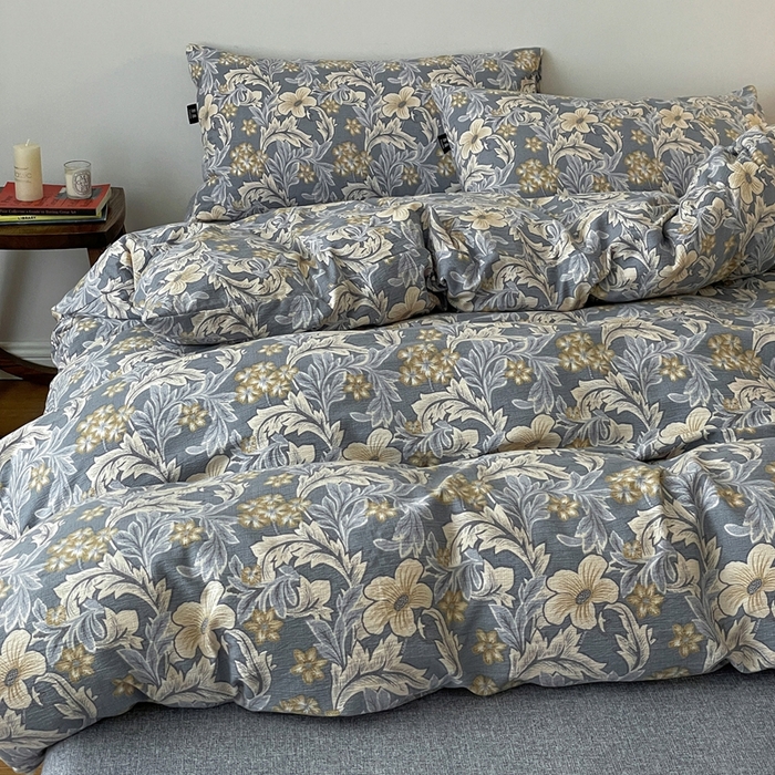 91家纺网 家纺一手货源 找家纺 一比一家纺 2026秋冬新款高克重棉麻原麻复古诧季风原麻四件套-简单款 兰兮