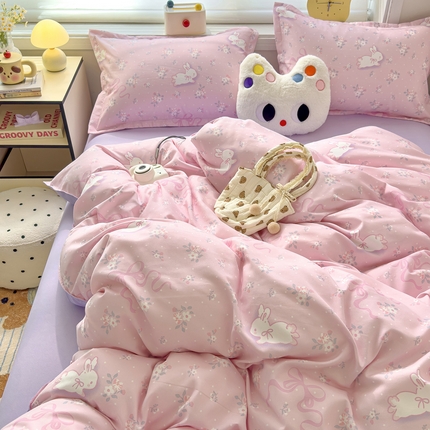 91家纺网 家纺一手货源 找家纺 灿哈 2025新款磨毛活性印花卡通小清新花卉植物羊绒四件套