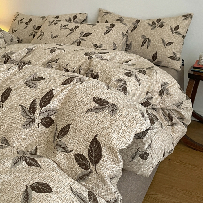 91家纺网 家纺一手货源 找家纺 一比一家纺 2025秋冬新款高克重棉麻原麻复古诧季风原麻四件套-简单款 花季