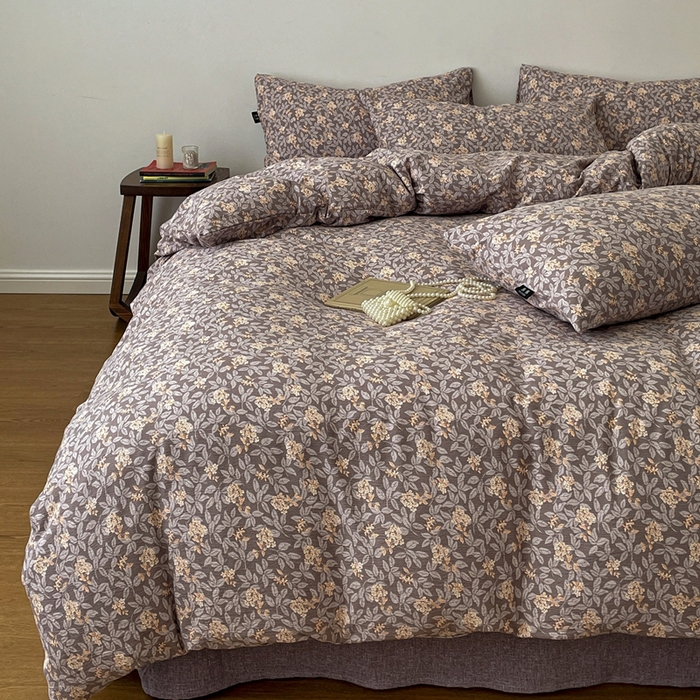 91家纺网 家纺一手货源 找家纺 一比一家纺 2025秋冬新款高克重棉麻原麻复古诧季风原麻四件套-简单款 复暮