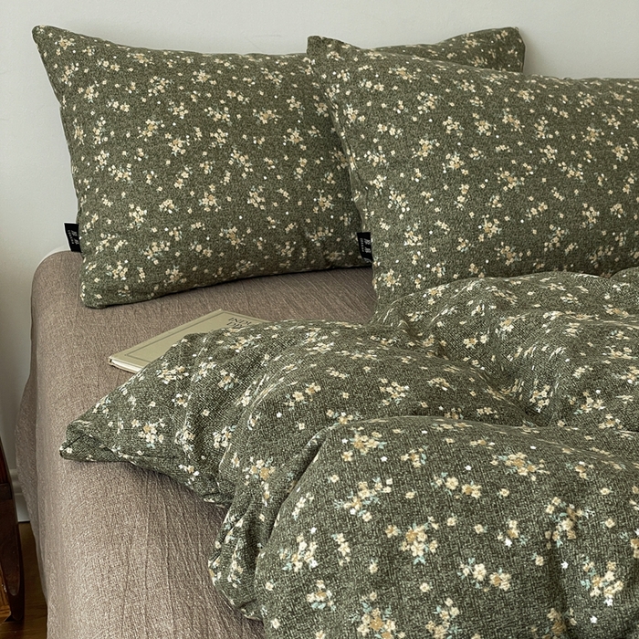 91家纺网 家纺一手货源 找家纺 一比一家纺 2026秋冬新款高克重棉麻原麻复古诧季风原麻四件套-简单款 茉莉-亚绿