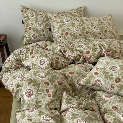 91家纺网 家纺一手货源 找家纺 （总）一比一家纺 2025秋冬新款高克重棉麻原麻复古诧季风原麻四件套-简单款