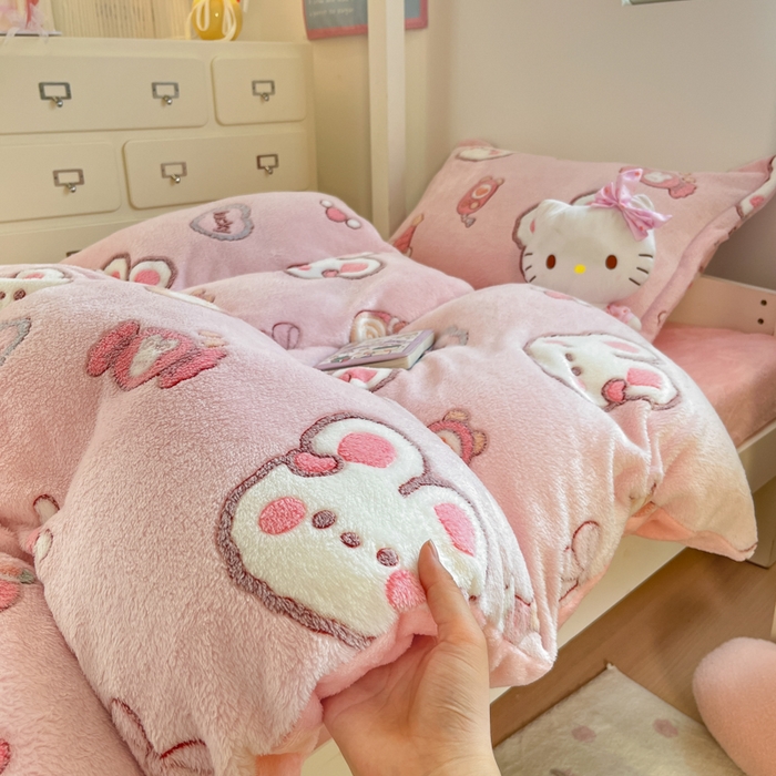 91家纺网 家纺一手货源 找家纺 川悦生活 2025新款立体雪花绒印花四件套学生床系列一场景一 蜜语奶兔