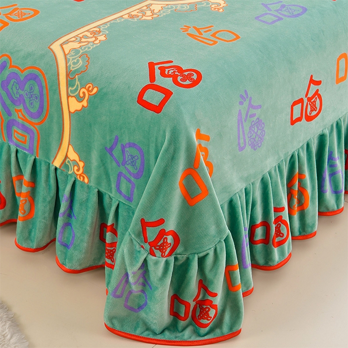 91家纺网 家纺一手货源 找家纺 馨梦缘 2025直播爆款8.5斤牛奶绒四件套加厚保暖床裙金貂绒 笑口常开 绿