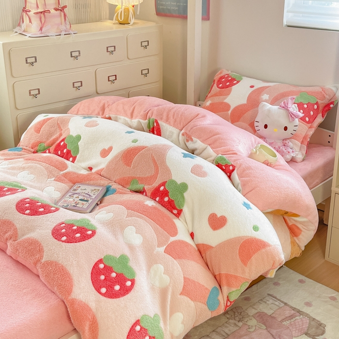 91家纺网 家纺一手货源 找家纺 川悦生活 2025新款立体雪花绒印花四件套学生床系列一场景一 冰激凌小熊