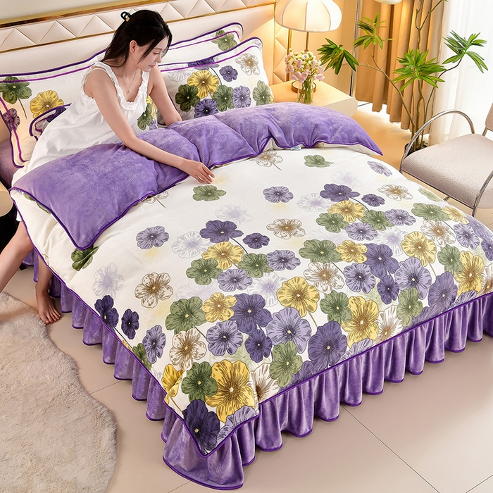 91家纺网 家纺一手货源 找家纺 馨梦缘 2025直播爆款8.5斤牛奶绒四件套加厚保暖床裙金貂绒 伊人芬芳