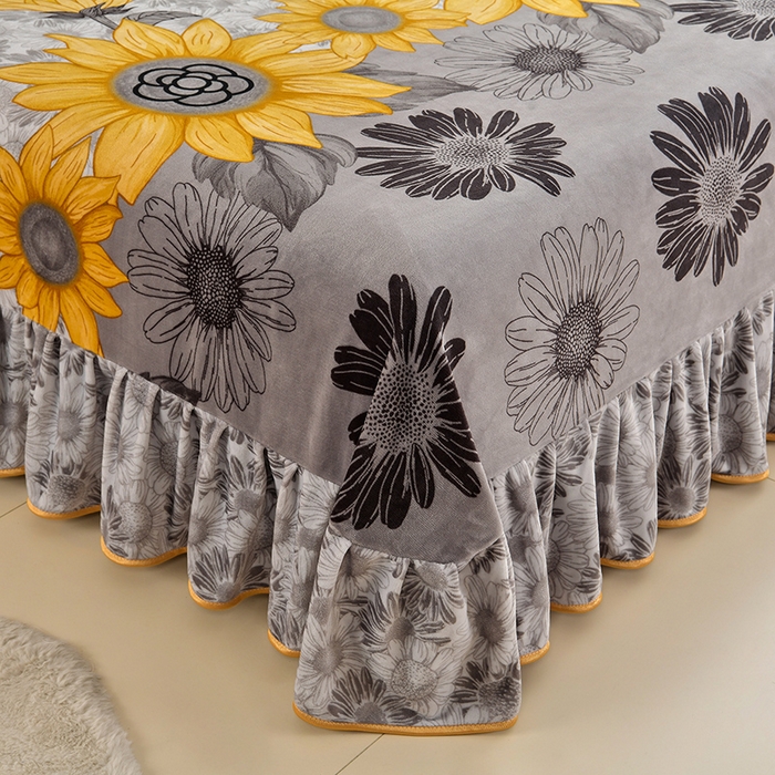 91家纺网 家纺一手货源 找家纺 馨梦缘 2025直播爆款8.5斤牛奶绒四件套加厚保暖床裙金貂绒 向日葵