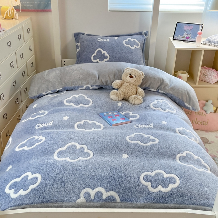 91家纺网 家纺一手货源 找家纺 川悦生活 2025新款立体雪花绒印花四件套学生床系列一场景一 奶味云朵