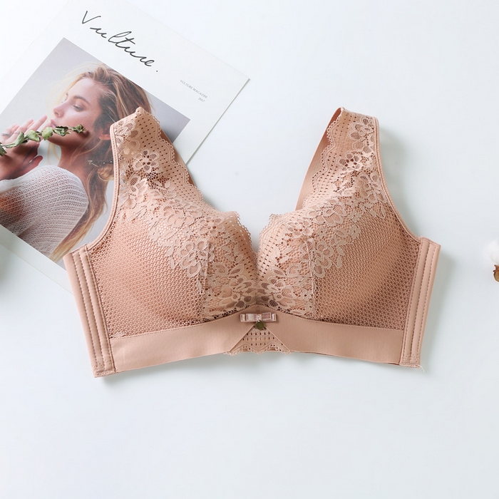 蚕云阁蚕丝家居 2025新款蕾丝聚拢文胸 藕粉色