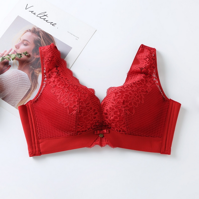 蚕云阁蚕丝家居 2025新款蕾丝聚拢文胸 红色