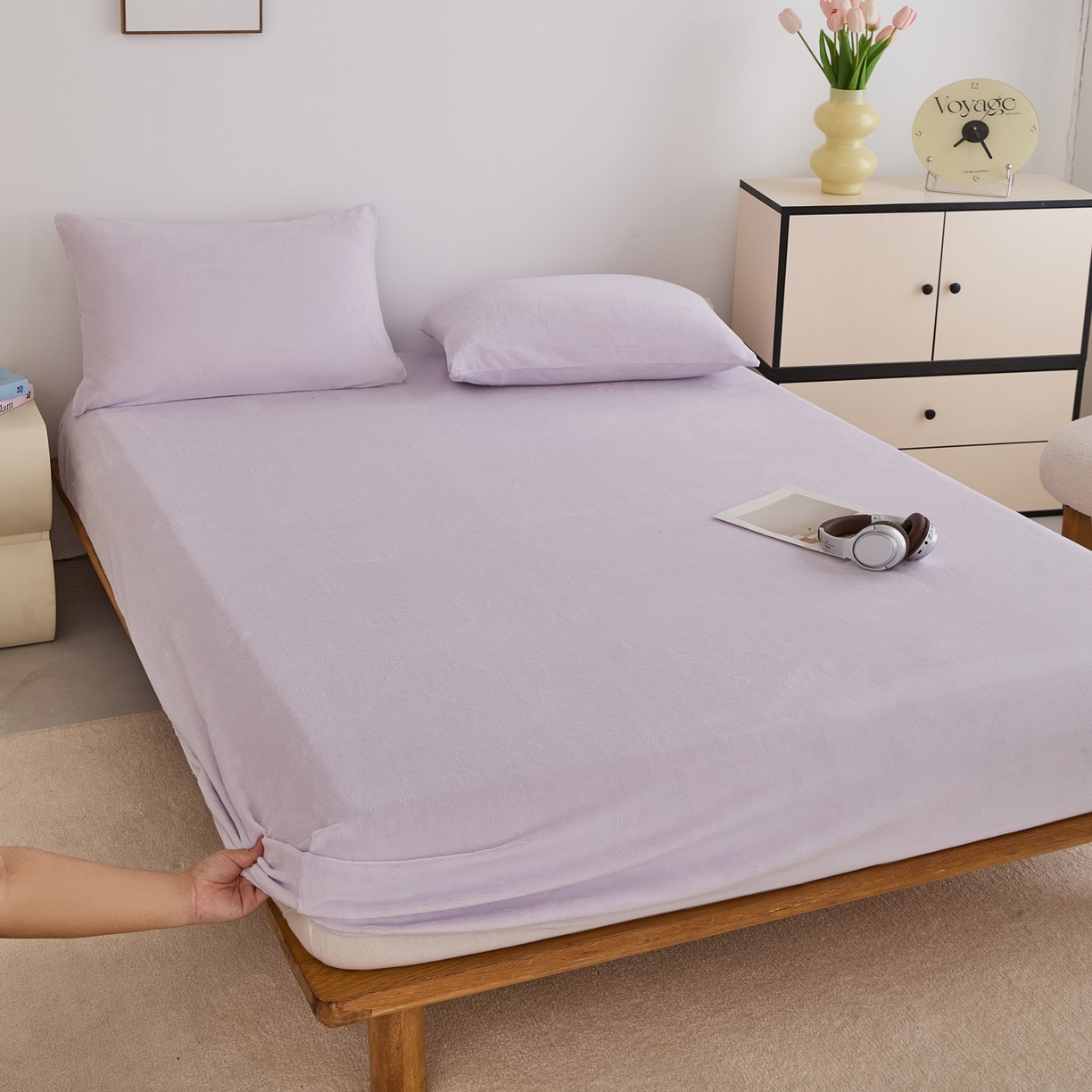 91家纺网 家纺一手货源 找家纺 曼町家居 2025新款高克重柔软牛奶绒床笠单床笠床笠单件 梦幻紫