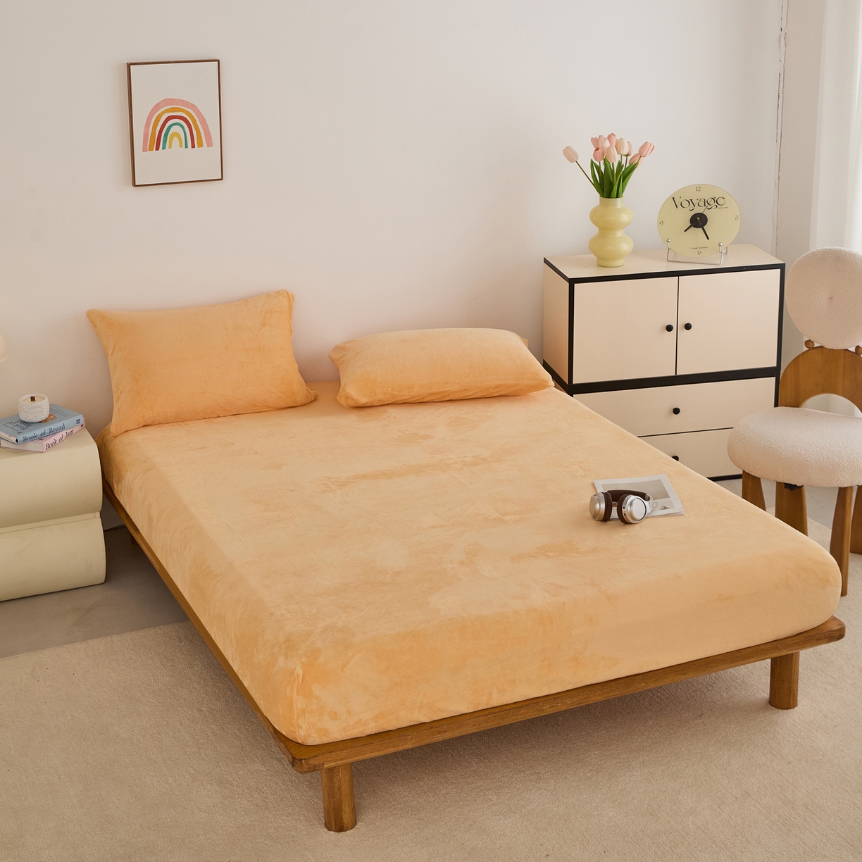 91家纺网 家纺一手货源 找家纺 曼町家居 2025新款高克重柔软牛奶绒床笠单床笠床笠单件 雏菊黄