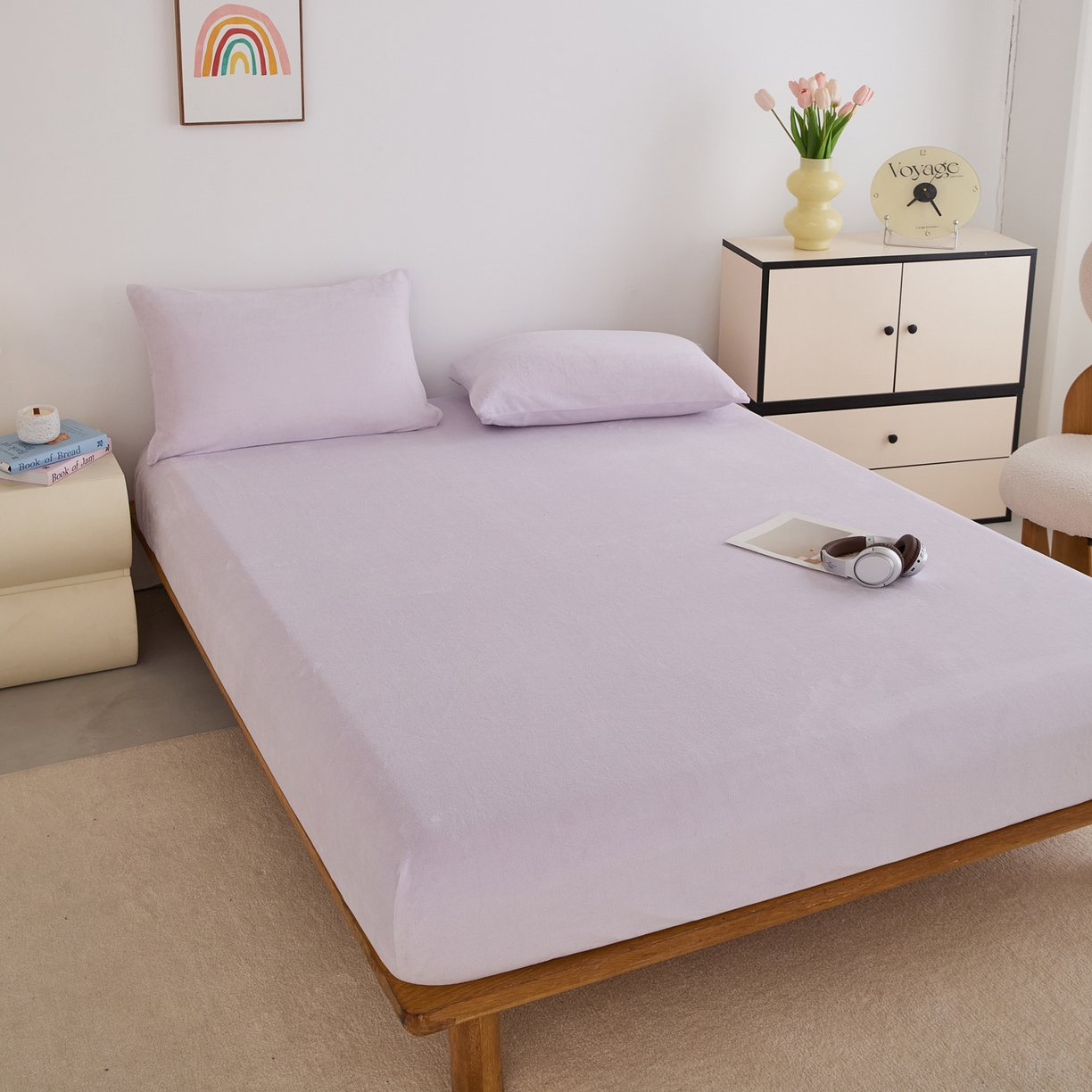 91家纺网 家纺一手货源 找家纺 曼町家居 2025新款高克重柔软牛奶绒床笠单床笠床笠单件 梦幻紫