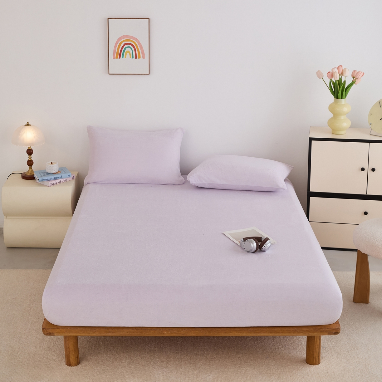 91家纺网 家纺一手货源 找家纺 曼町家居 2025新款高克重柔软牛奶绒床笠单床笠床笠单件 梦幻紫