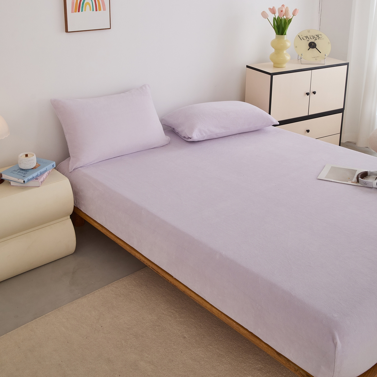 91家纺网 家纺一手货源 找家纺 曼町家居 2025新款高克重柔软牛奶绒床笠单床笠床笠单件 梦幻紫