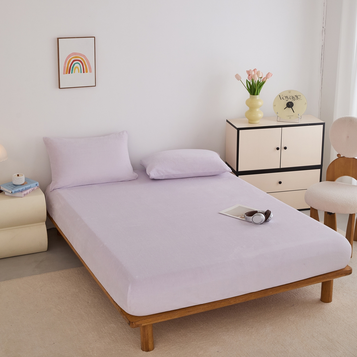 91家纺网 家纺一手货源 找家纺 曼町家居 2025新款高克重柔软牛奶绒床笠单床笠床笠单件 梦幻紫