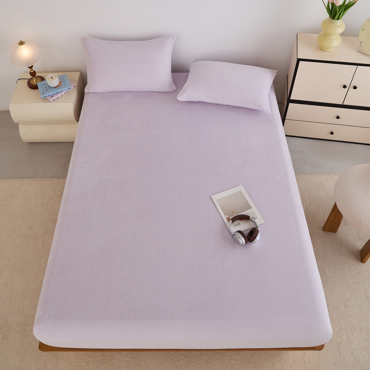 91家纺网 家纺一手货源 找家纺 曼町家居 2025新款高克重柔软牛奶绒床笠单床笠床笠单件 梦幻紫