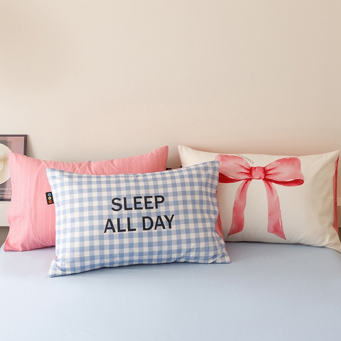 91家纺网 家纺一手货源 找家纺 RYB红黄兰 2025新款ins慵懒风撞色系全棉四件套学生季宿舍床纯棉三件套 蓝粉礼物