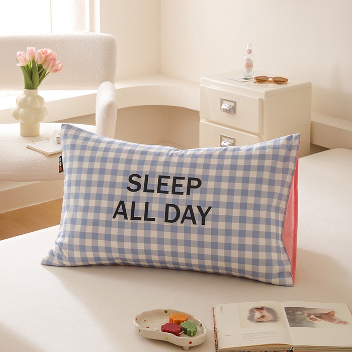 91家纺网 家纺一手货源 找家纺 RYB红黄兰 2025新款ins慵懒风撞色系全棉四件套学生季宿舍床纯棉三件套 躺平睡觉（枕套）