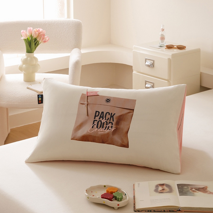 91家纺网 家纺一手货源 找家纺 RYB红黄兰 2025新款ins慵懒风撞色系全棉四件套学生季宿舍床纯棉三件套 食光匣子（枕套）