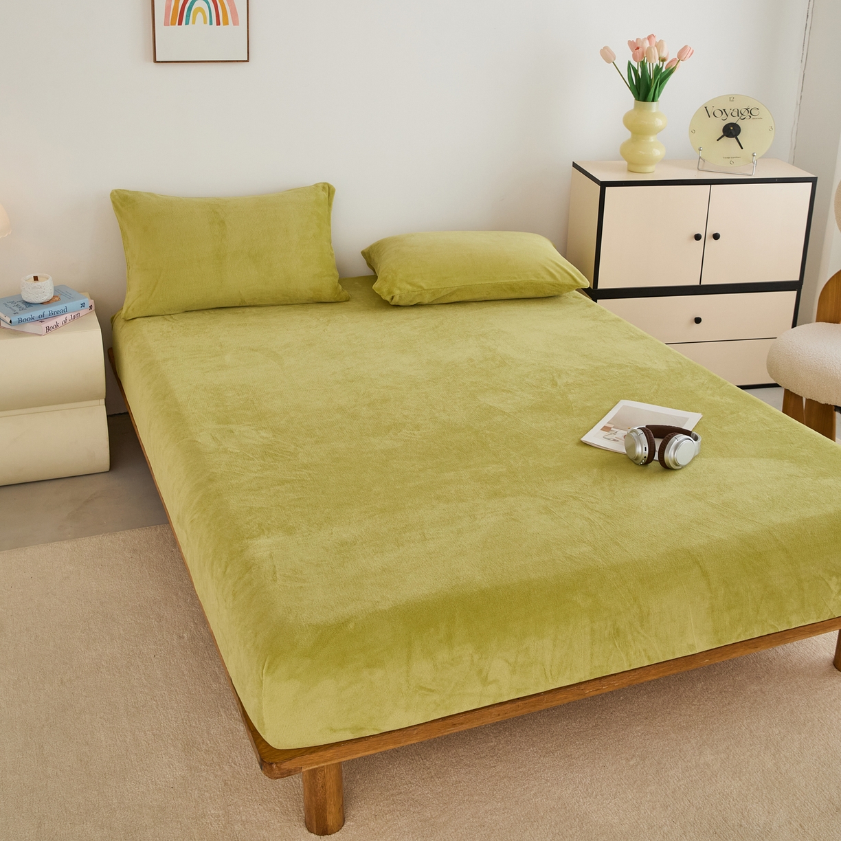 91家纺网 家纺一手货源 找家纺 曼町家居 2025新款高克重柔软牛奶绒床笠单床笠床笠单件 抹茶绿