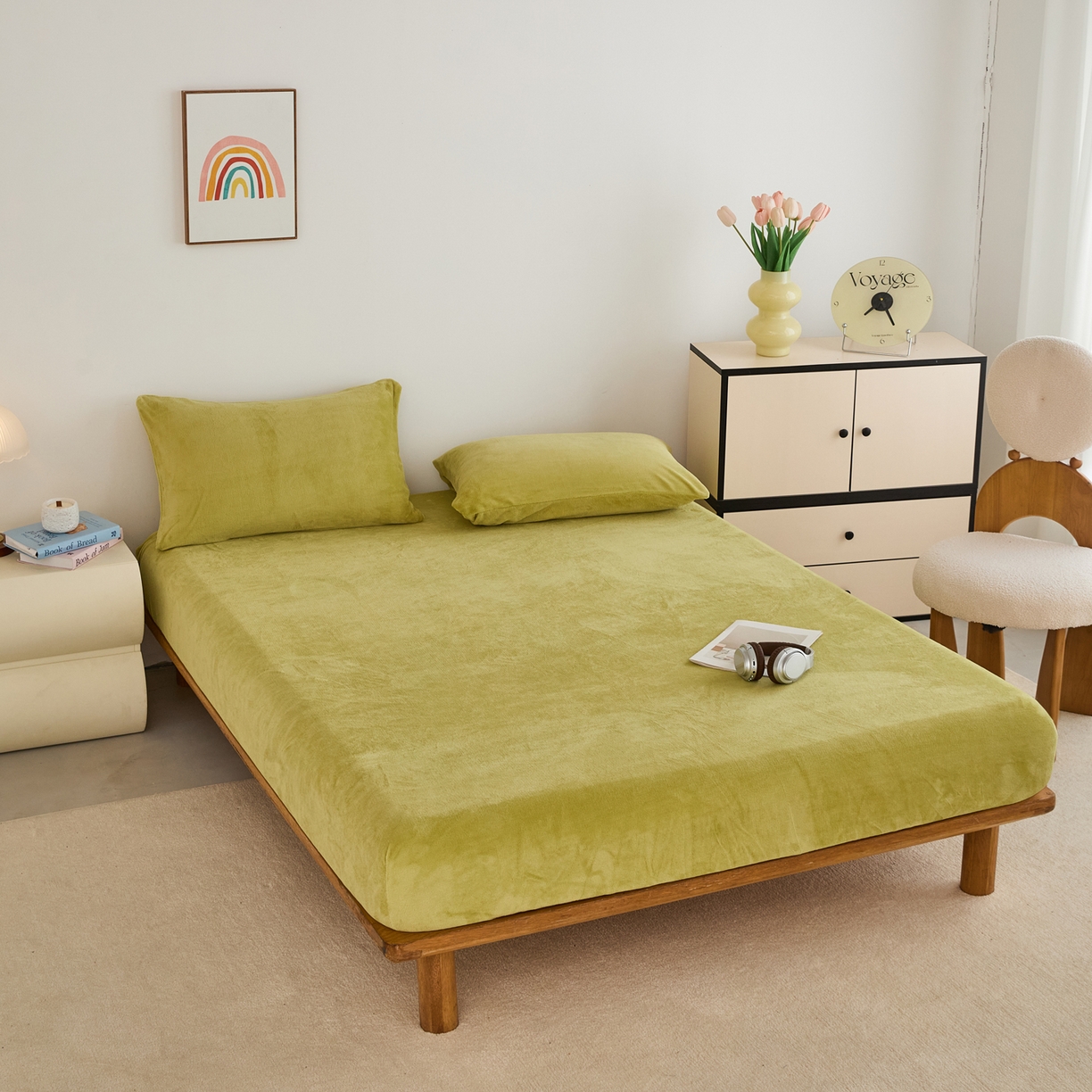 91家纺网 家纺一手货源 找家纺 曼町家居 2025新款高克重柔软牛奶绒床笠单床笠床笠单件 抹茶绿