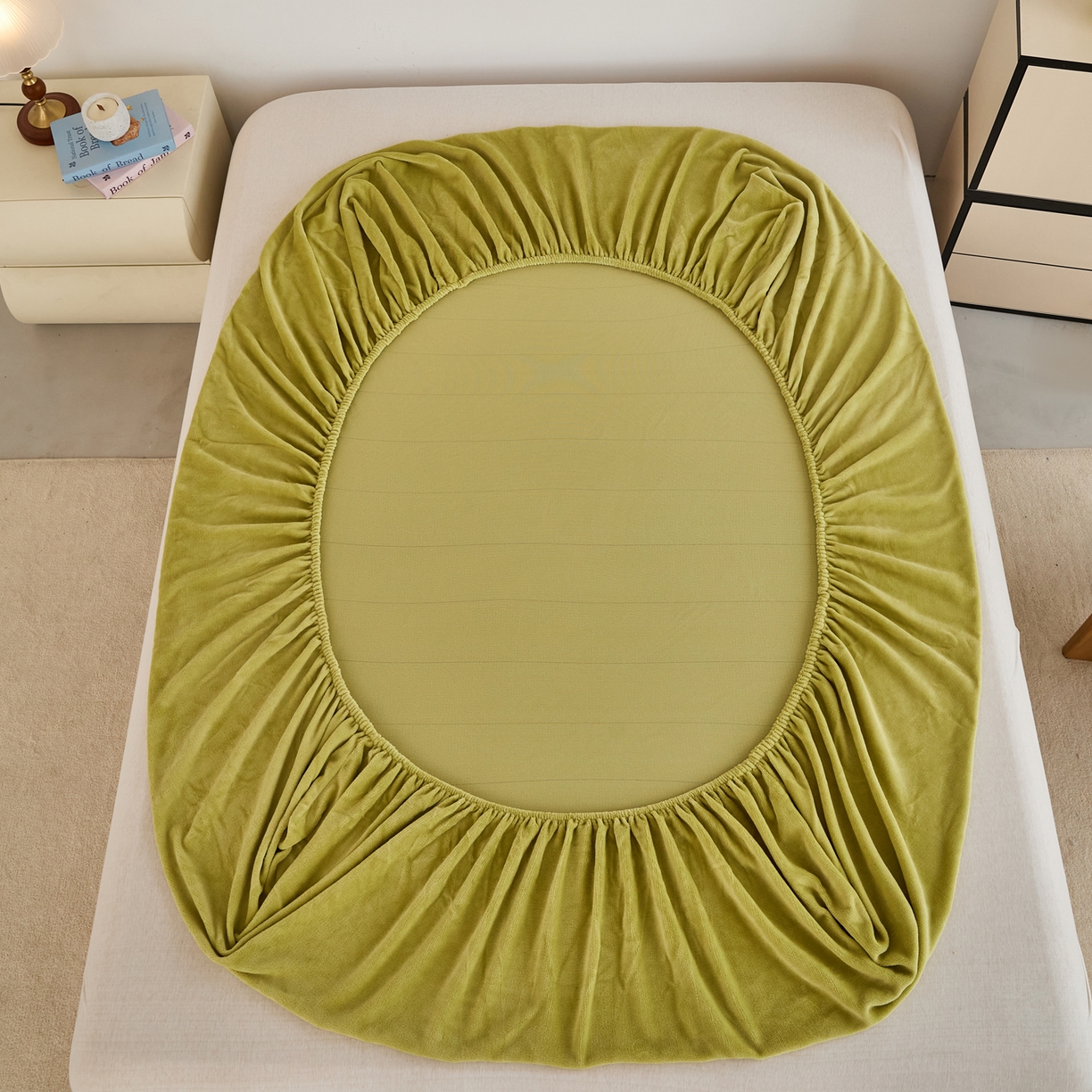 91家纺网 家纺一手货源 找家纺 曼町家居 2025新款高克重柔软牛奶绒床笠单床笠床笠单件 抹茶绿