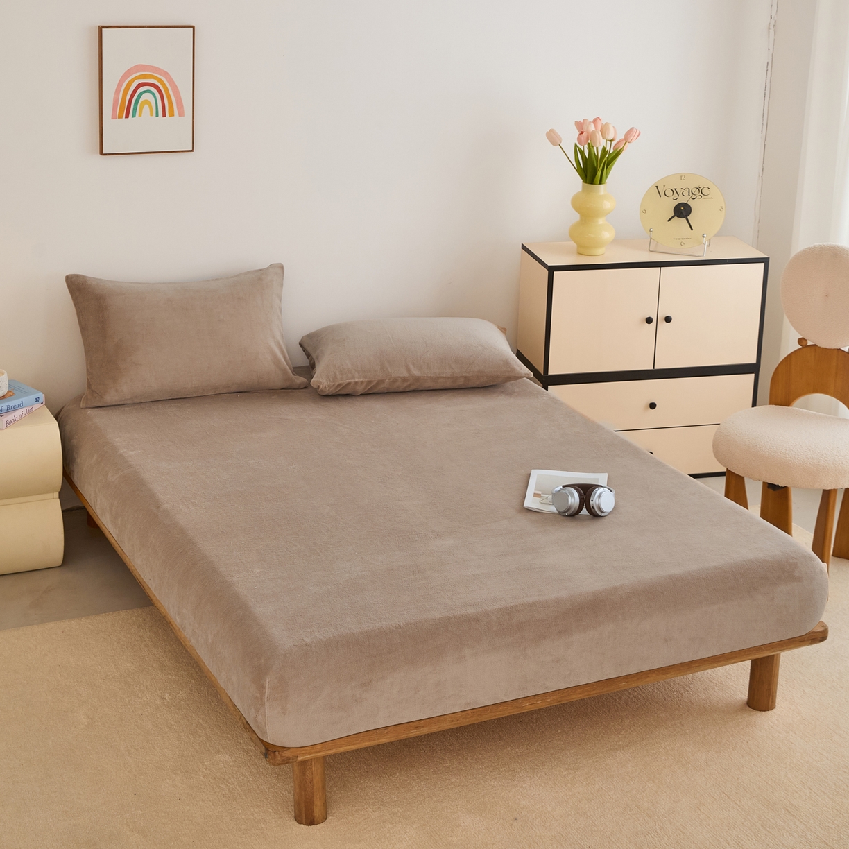 91家纺网 家纺一手货源 找家纺 曼町家居 2025新款高克重柔软牛奶绒床笠单床笠床笠单件 奶茶咖