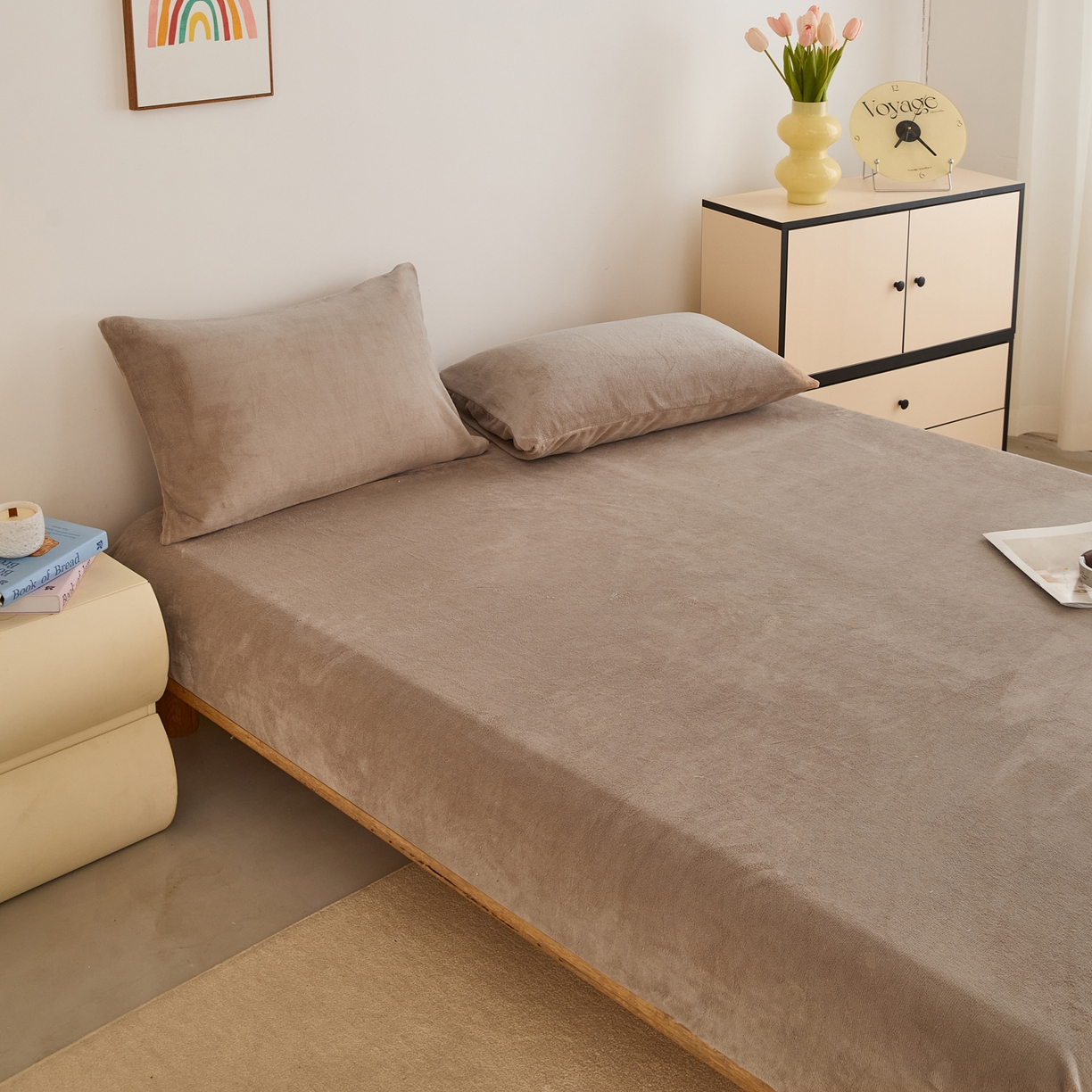 91家纺网 家纺一手货源 找家纺 曼町家居 2025新款高克重柔软牛奶绒床笠单床笠床笠单件 奶茶咖